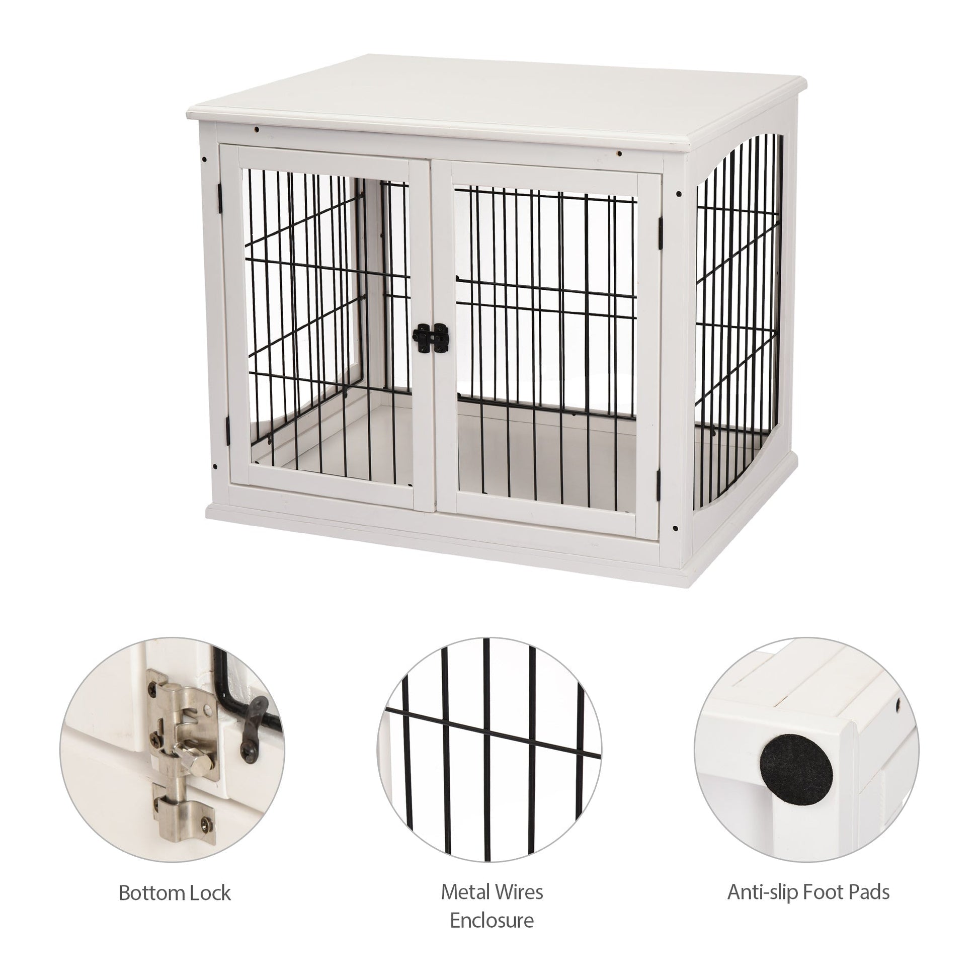 HKM-4973885 32" White Dog Crate Furniture with Lockable Doors and Dual Access for Small Dogs