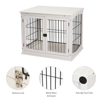 HKM-4973885 32" White Dog Crate Furniture with Lockable Doors and Dual Access for Small Dogs