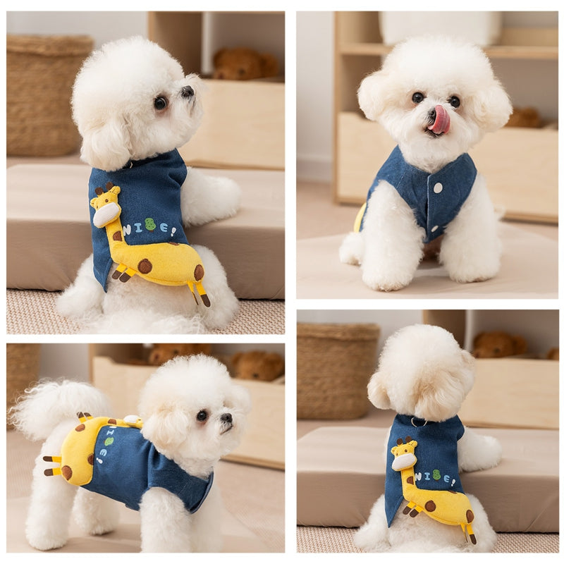 HKM-4974781 Warm Fleece Lined 3D Deer Denim Pullover Vest for Small Dogs and Cats
