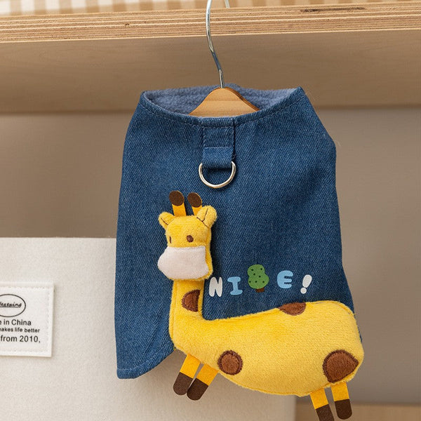 HKM-4974781 Warm Fleece Lined 3D Deer Denim Pullover Vest for Small Dogs and Cats