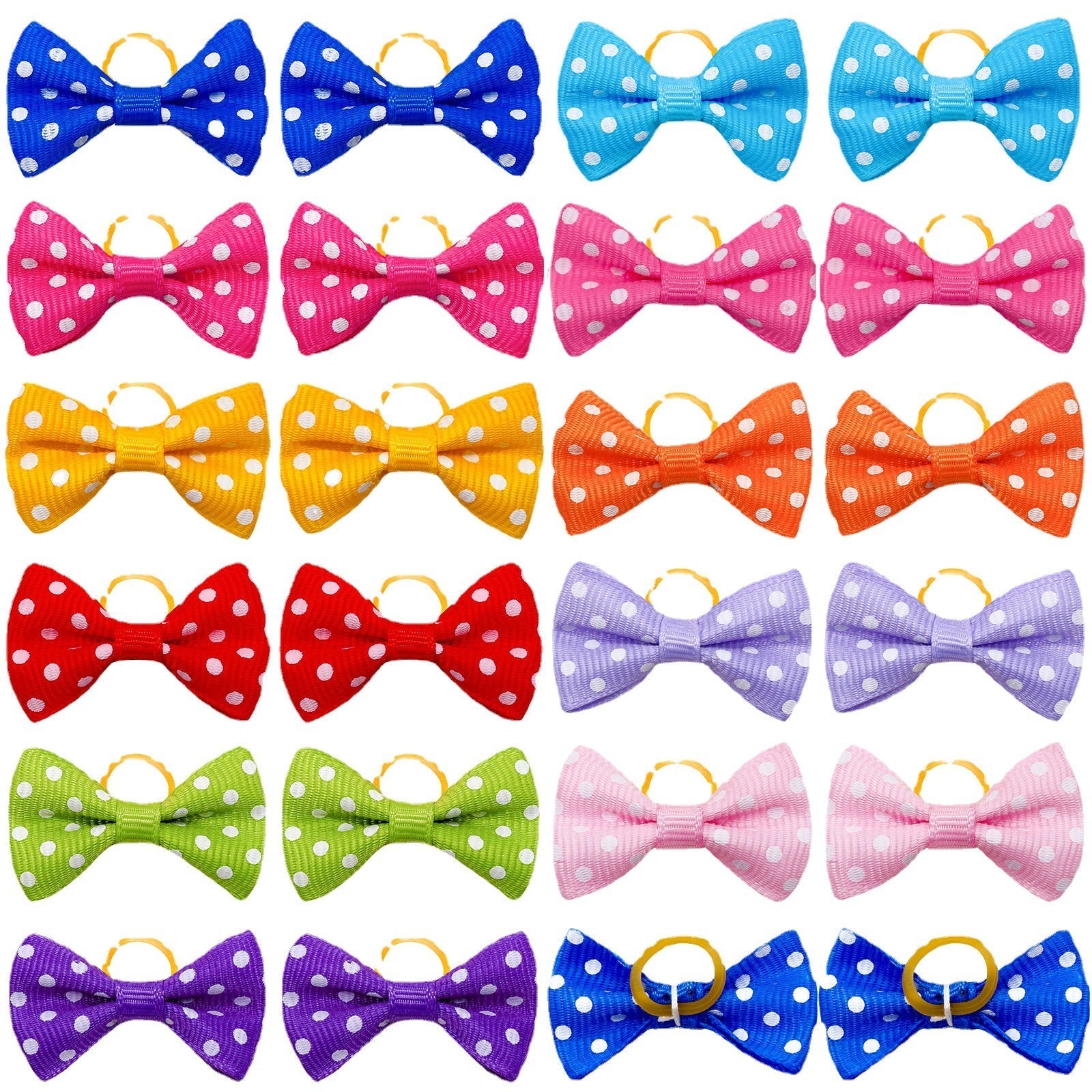 HKM-4975037 Polka Dot Bow Hair Scrunchies for Pets - 50 Pack Rubber Band Accessories