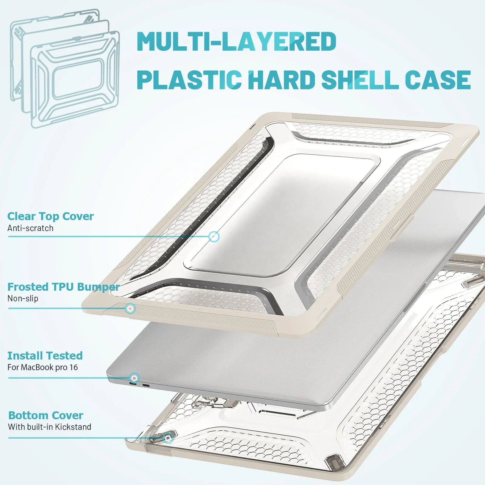 HKM-497619 Foldable Hard Shell Case with Stand for Apple MacBook Pro 16-Inch (2021, A2485, M1 Pro / M1 Max)