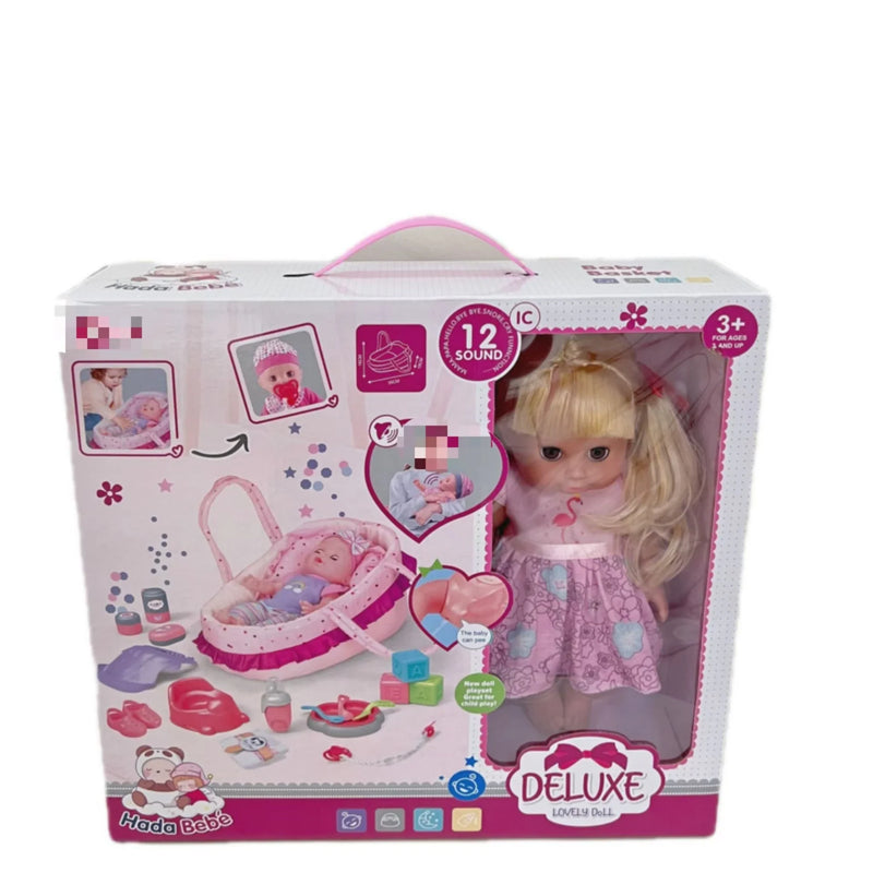 HKM-497747 14-Inch Vinyl Doll Nursing Set with Hand Basket - Realistic Role Play Toy for Kids