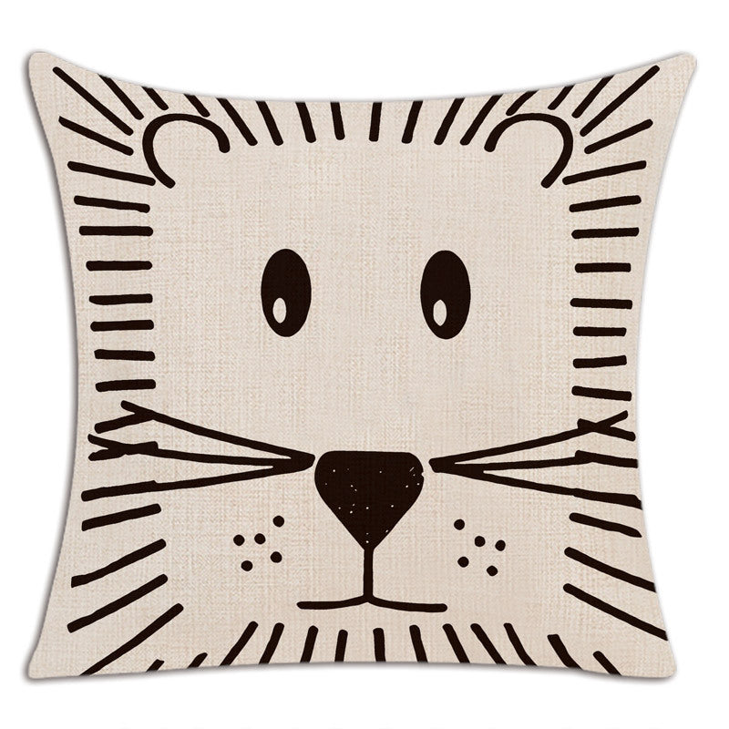 HKM-497747 Geometric Lion Print Linen Cushion Cover - Modern 45x45cm Decorative Pillow