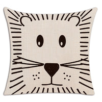 HKM-497747 Geometric Lion Print Linen Cushion Cover - Modern 45x45cm Decorative Pillow