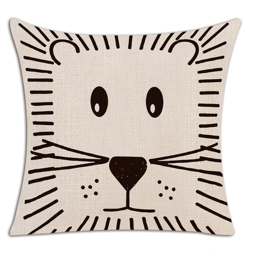 HKM-497747 Geometric Lion Print Linen Cushion Cover - Modern 45x45cm Decorative Pillow