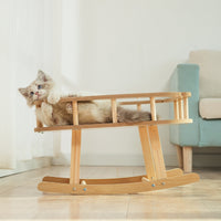 HKM-4977597 Wooden Cat Nest Pet Hammock Swinging Bed - Simple Rocking Design without Cushion