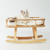 HKM-4977597 Wooden Cat Nest Pet Hammock Swinging Bed - Simple Rocking Design without Cushion
