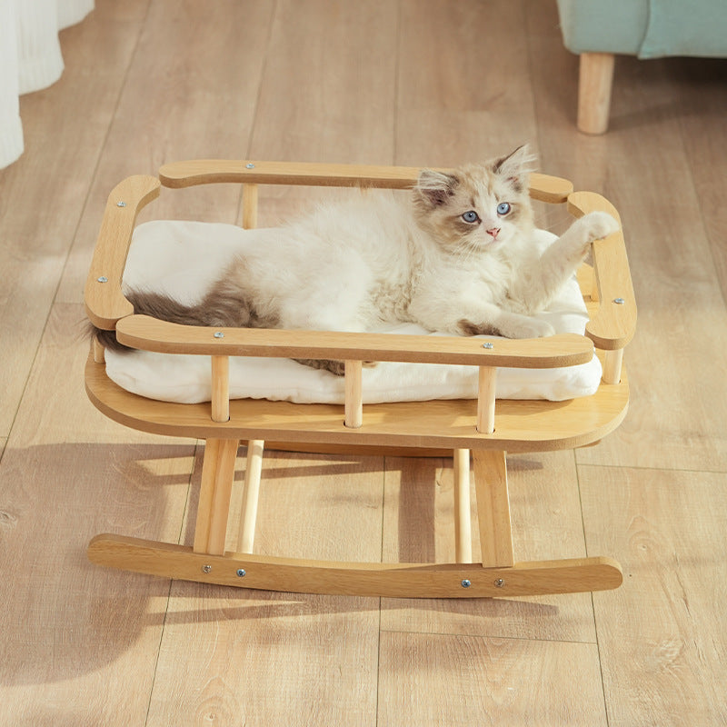 HKM-4977597 Wooden Cat Nest Pet Hammock Swinging Bed - Simple Rocking Design without Cushion