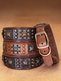 HKM-4977981 Premium Cowhide Rivet Dog Collar for Large and Extra Large Dogs, Black or Brown, Durable Design
