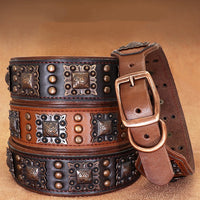 HKM-4977981 Premium Cowhide Rivet Dog Collar for Large and Extra Large Dogs, Black or Brown, Durable Design