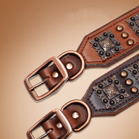 HKM-4977981 Premium Cowhide Rivet Dog Collar for Large and Extra Large Dogs, Black or Brown, Durable Design