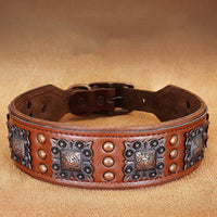 HKM-4977981 Premium Cowhide Rivet Dog Collar for Large and Extra Large Dogs, Black or Brown, Durable Design