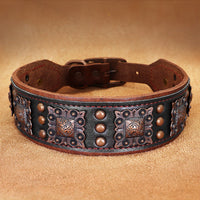 HKM-4977981 Premium Cowhide Rivet Dog Collar for Large and Extra Large Dogs, Black or Brown, Durable Design