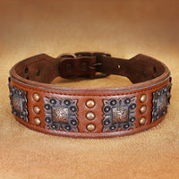 HKM-4977981 Premium Cowhide Rivet Dog Collar for Large and Extra Large Dogs, Black or Brown, Durable Design