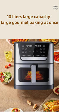 HKM-497811 10L Multi-Functional Oil-Free Air Fryer with Digital Controls for Quick Cooking of Pizza and More