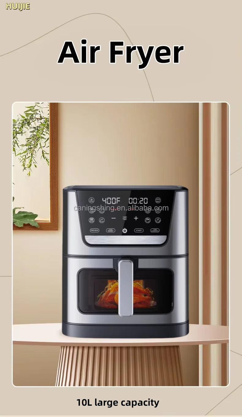 HKM-497811 10L Multi-Functional Oil-Free Air Fryer with Digital Controls for Quick Cooking of Pizza and More