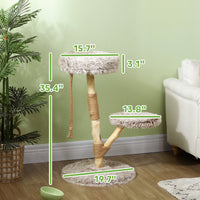 HKM-4979261 35-Inch Indoor Cat Tree with Wooden Scratching Posts, Plush Cat Bed, and Rope Toy in Brown