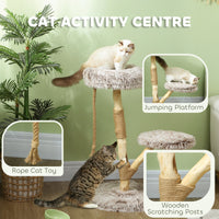 HKM-4979261 35-Inch Indoor Cat Tree with Wooden Scratching Posts, Plush Cat Bed, and Rope Toy in Brown