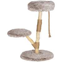 HKM-4979261 35-Inch Indoor Cat Tree with Wooden Scratching Posts, Plush Cat Bed, and Rope Toy in Brown