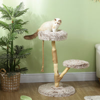 HKM-4979261 35-Inch Indoor Cat Tree with Wooden Scratching Posts, Plush Cat Bed, and Rope Toy in Brown