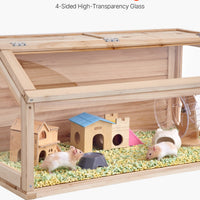 HKM-4979645 Spacious Wooden Hamster Cage Habitat with Clear Acrylic Panels for Small Pets