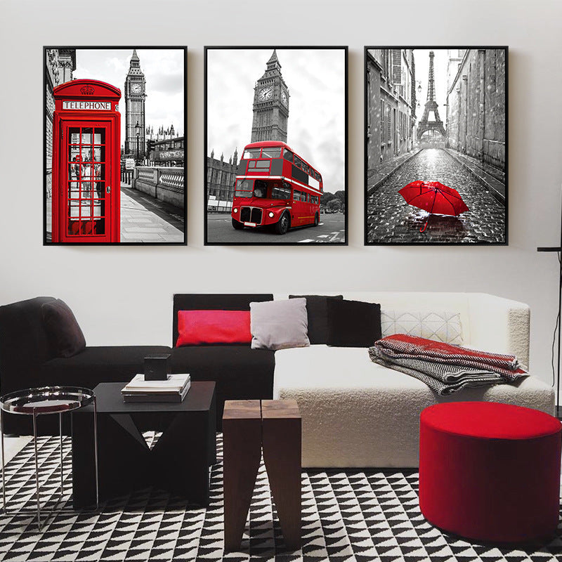 HKM-498003 London Street Modern Simplicity Frameless Architectural Decoration Paintings - Three Sizes Available
