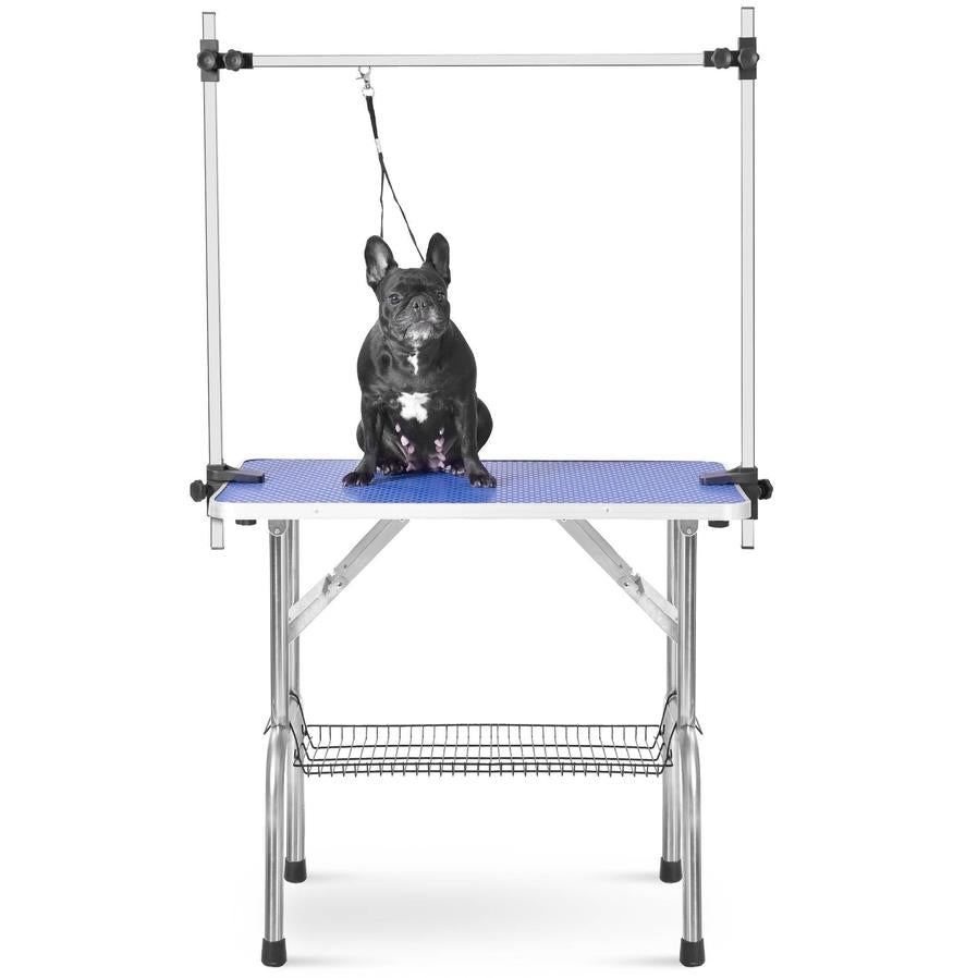 HKM-498131 Heavy Duty Stainless Steel Folding Pet Grooming Table with Adjustable Arm and Rubber Surface