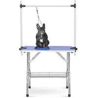 HKM-498131 Heavy Duty Stainless Steel Folding Pet Grooming Table with Adjustable Arm and Rubber Surface