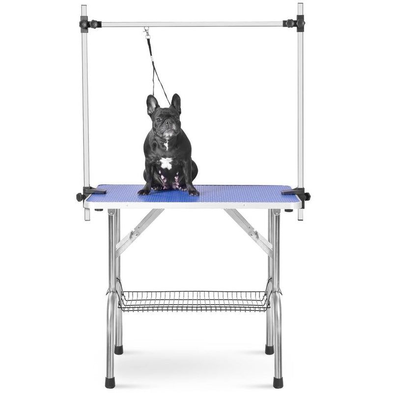HKM-498131 Heavy Duty Stainless Steel Folding Pet Grooming Table with Adjustable Arm and Rubber Surface