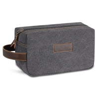 HKM-498131 Waterproof Canvas Toiletry Bag with Leather Accents for Travel and Storage
