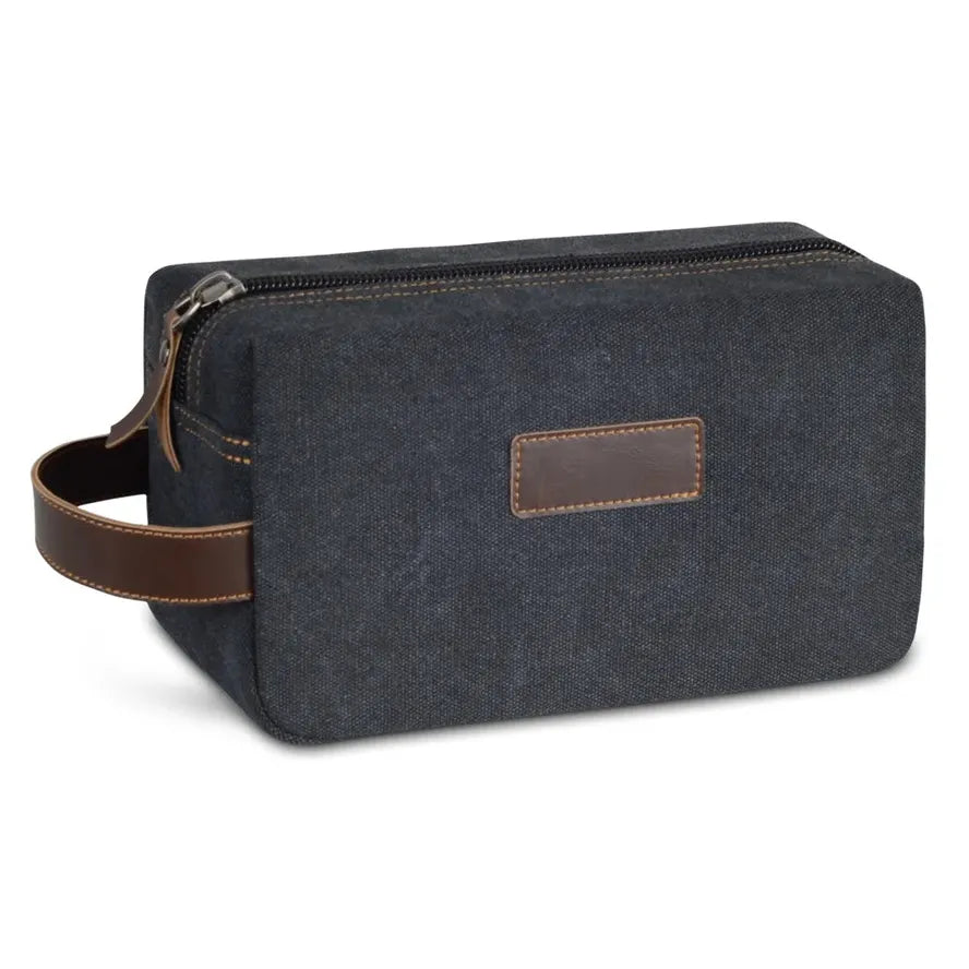 HKM-498131 Waterproof Canvas Toiletry Bag with Leather Accents for Travel and Storage