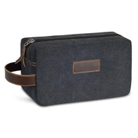 HKM-498131 Waterproof Canvas Toiletry Bag with Leather Accents for Travel and Storage