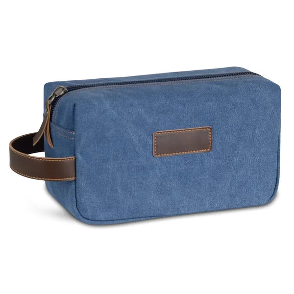 HKM-498131 Waterproof Canvas Toiletry Bag with Leather Accents for Travel and Storage