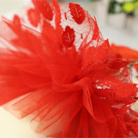 HKM-4982333 Elegant Red Mesh Dog Wedding Dress with Shiny Leaf Design, Sizes XS to XL