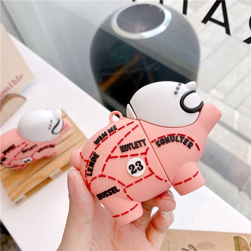 HKM-498259 Pink Pig Silicone Earphone Sleeve for AirPods 1/2 and Pro 3 with Hook