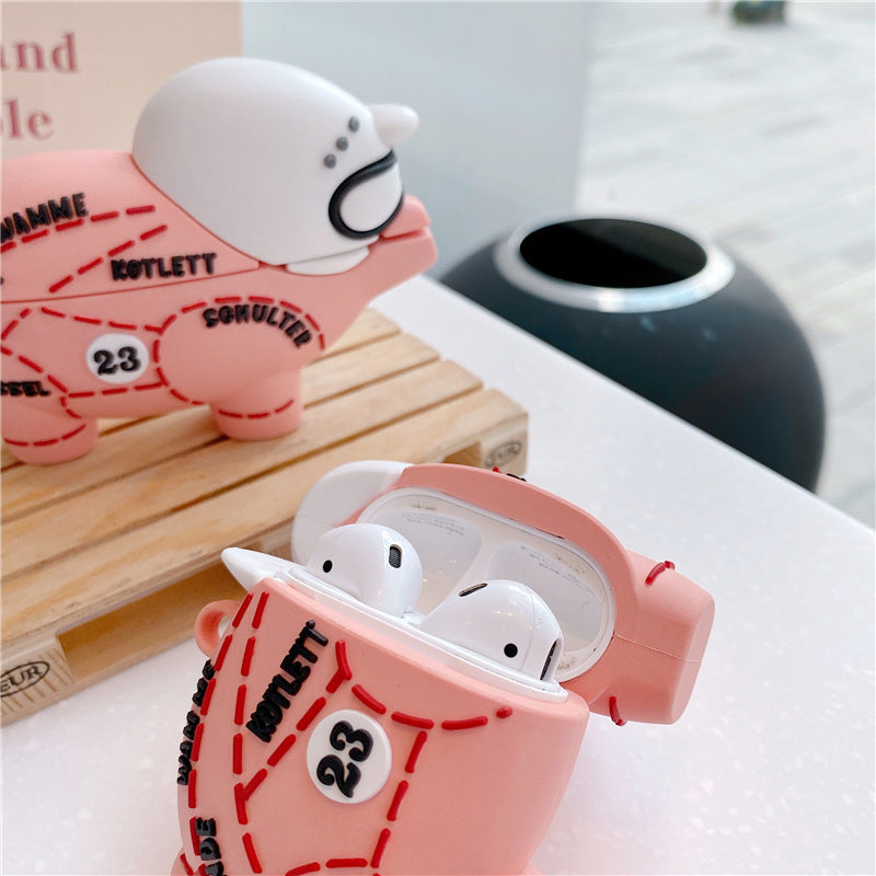 HKM-498259 Pink Pig Silicone Earphone Sleeve for AirPods 1/2 and Pro 3 with Hook