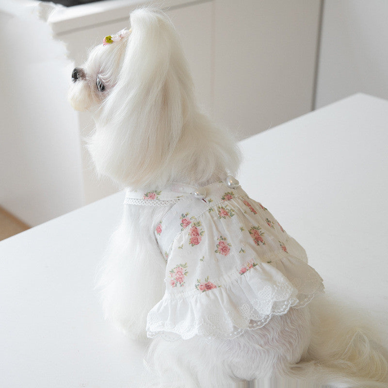 HKM-4983357 Floral Lace Dog Skirt - Cotton Dress for Small Dogs in Multiple Sizes