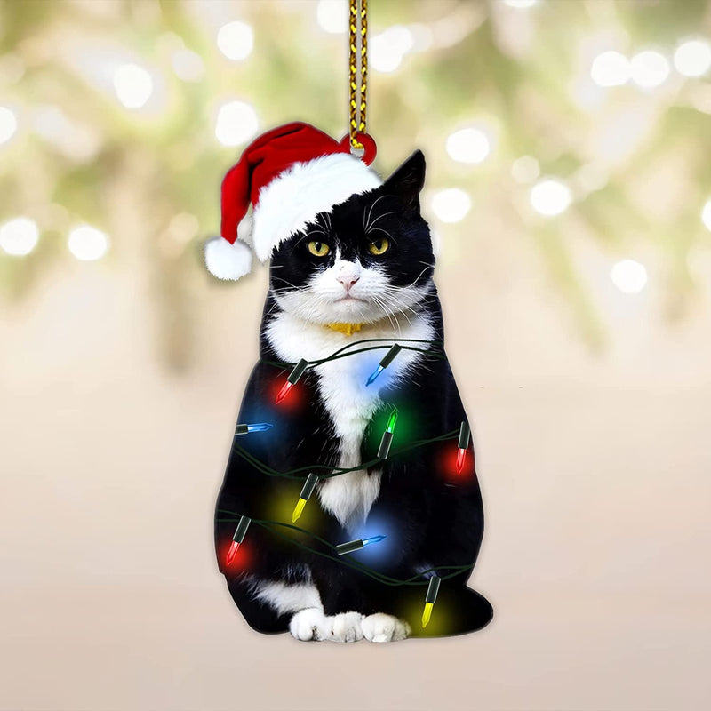 HKM-498515 Double-Sided Acrylic Black Cat Christmas Ornament - 8cm Holiday Decoration