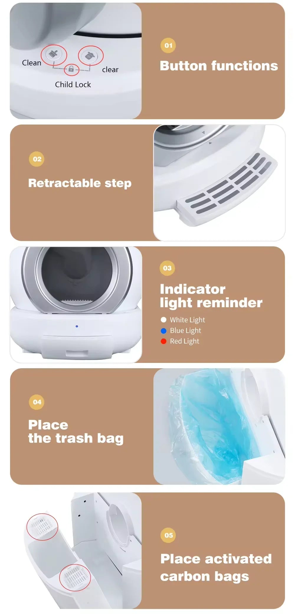 HKM-498515 Eco-Friendly Full-Automatic Cat Litter Box with 65L Capacity and Intelligent One-Button Shoveling Design