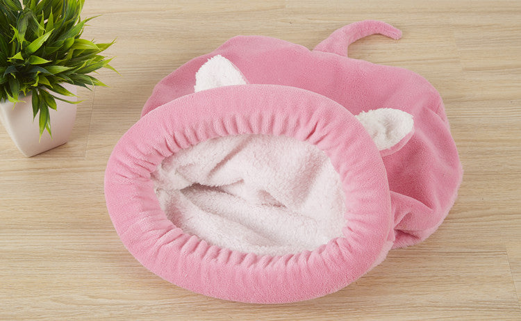 HKM-4985789 Cozy Cat & Dog Sleeping Bag Nest with Big Ears and Warm Cloth Material