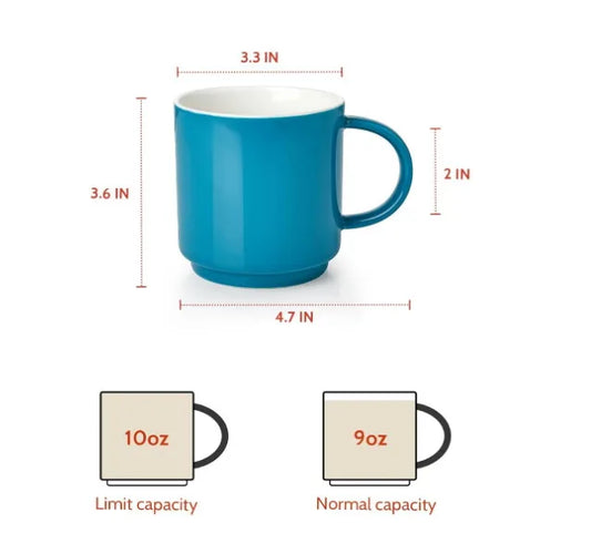 HKM-498643 10oz Ceramic Stackable Coffee Mugs – Porcelain Cups for Coffee, Tea, Cappuccino and Latte
