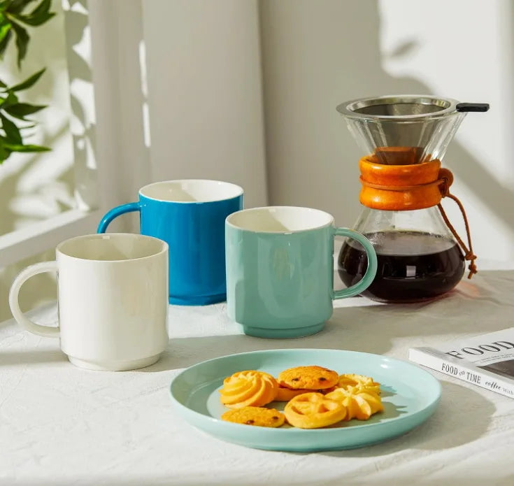 HKM-498643 10oz Ceramic Stackable Coffee Mugs – Porcelain Cups for Coffee, Tea, Cappuccino and Latte