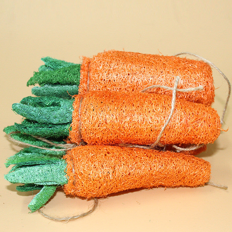 HKM-4986557 Natural Loofah Molar Toy for Pets - Carrot-Shaped Chew for Dogs, Cats, and Rabbits