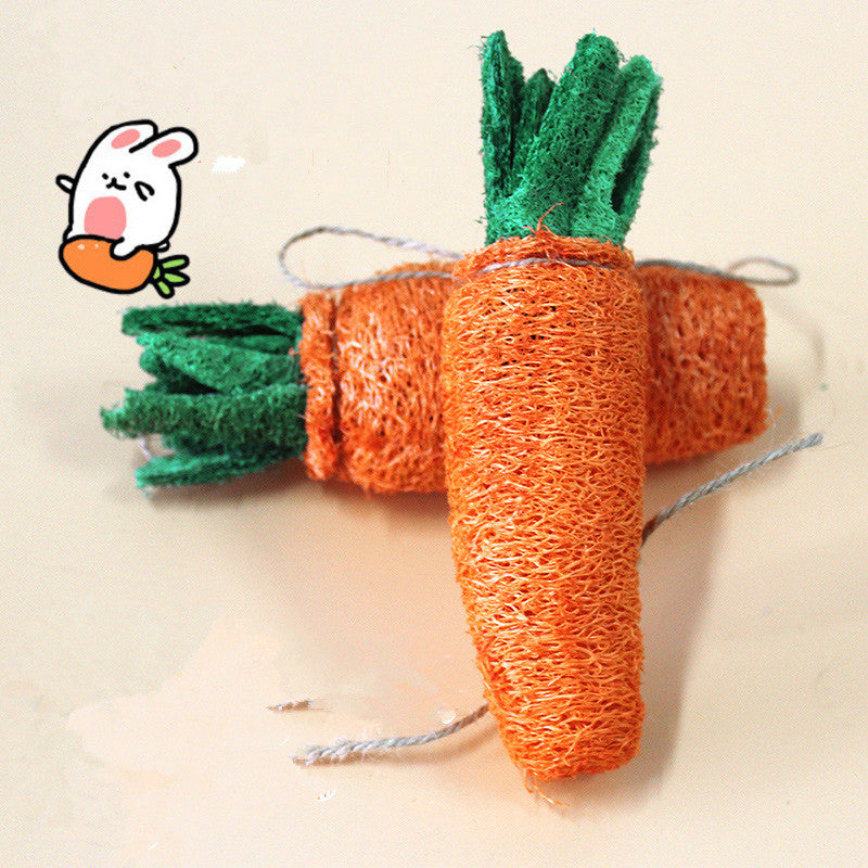 HKM-4986557 Natural Loofah Molar Toy for Pets - Carrot-Shaped Chew for Dogs, Cats, and Rabbits