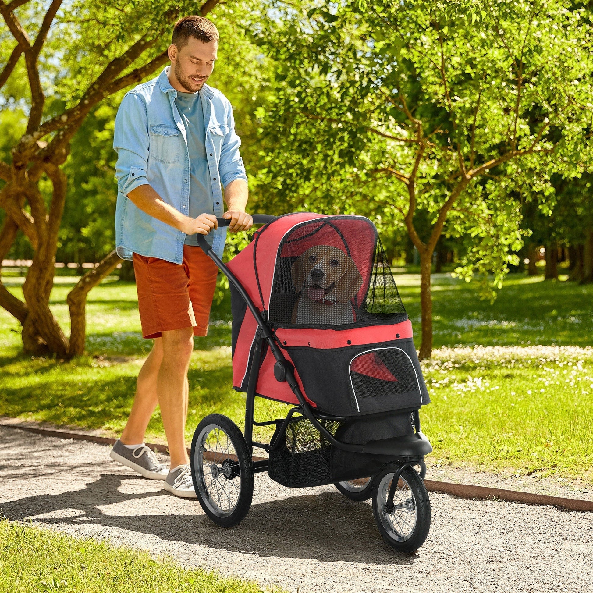 HKM-4987197 Pet Stroller for Small and Medium Dogs with Adjustable Canopy and Removable Mat