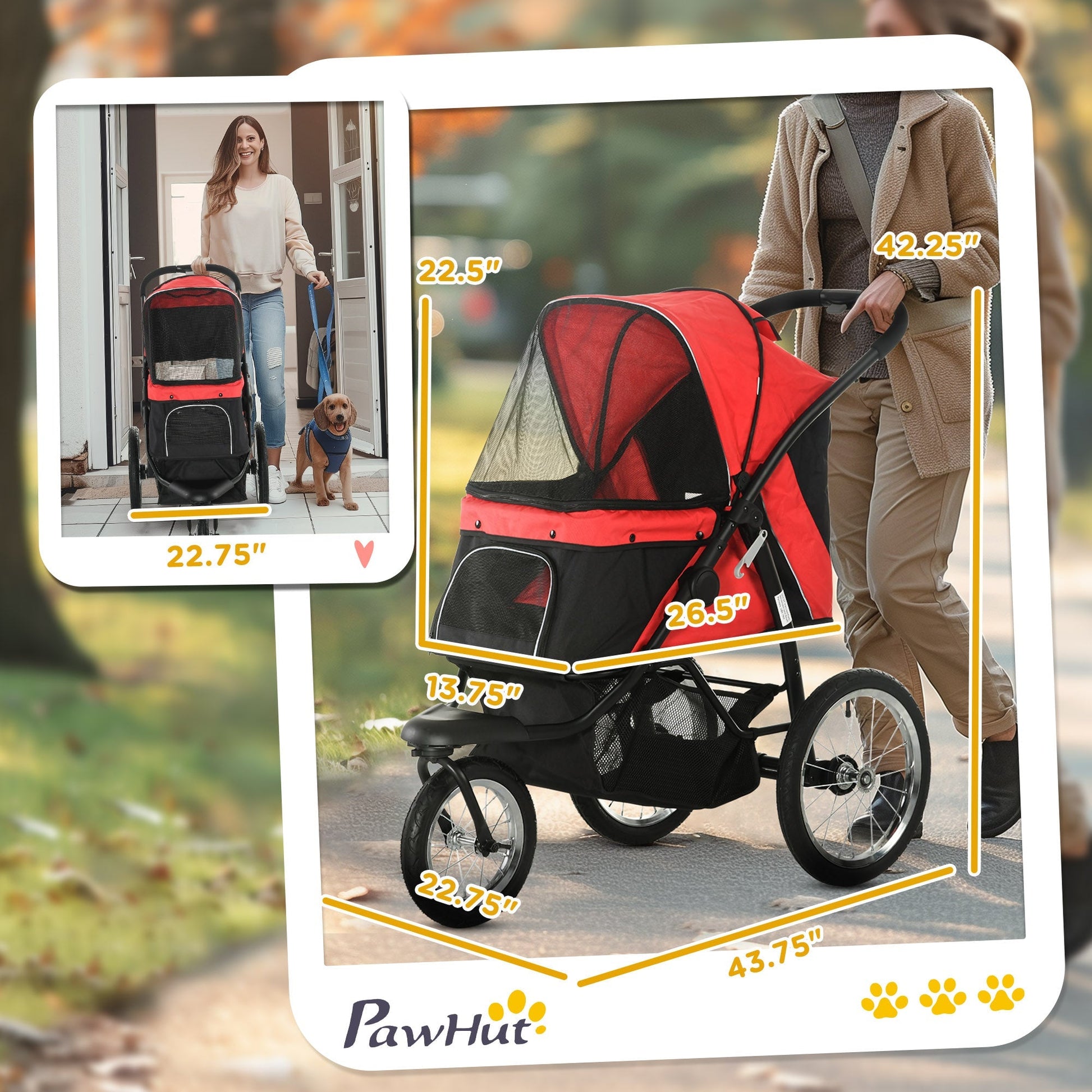 HKM-4987197 Pet Stroller for Small and Medium Dogs with Adjustable Canopy and Removable Mat