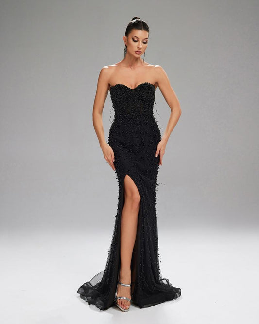 HKM-498771 Elegant Black Evening Gown for Sophisticated Events and Occasions