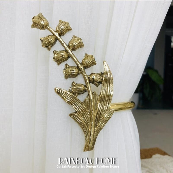 HKM-498771 Lily Little Angel Wings Brass Curtain Hooks with Decorative Leaf and Flower Designs