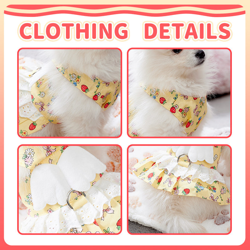 HKM-4988989 Cute Angel Wings Dog Harness Dress and Leash Set for Small Breeds